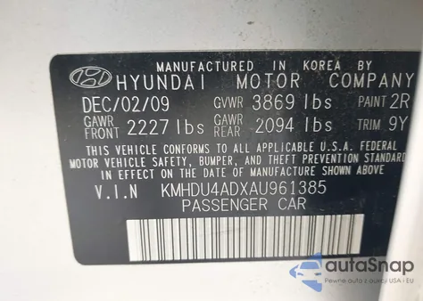 2010 Hyundai Elantra Gls from USA, damaged, VIN KMHDU4ADXAU961385